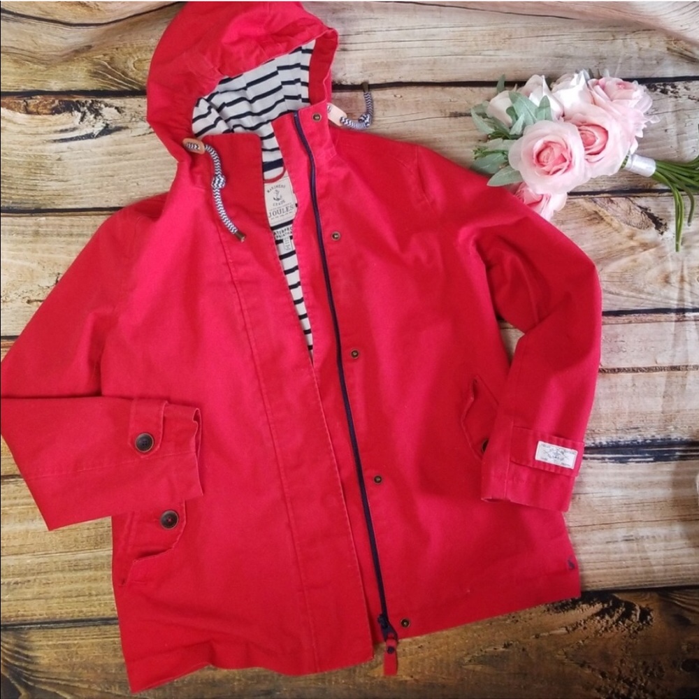 Joules Waterproof Red Cotton Rain Coat